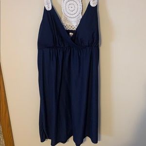 Navy blue summer dress with lace top